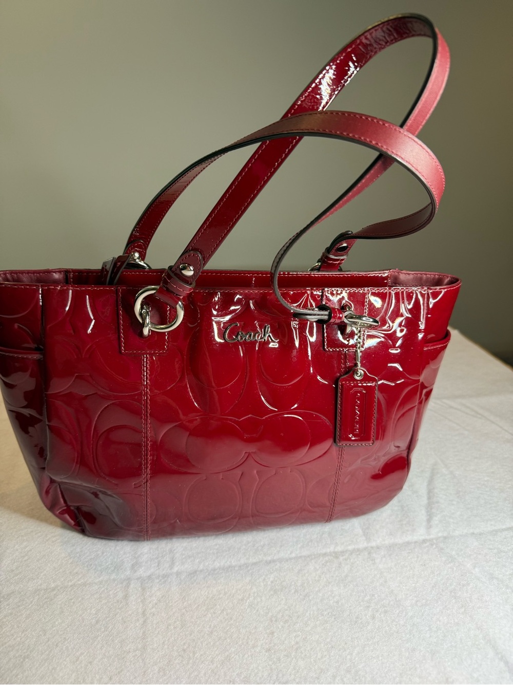 Vintage Coach Red Patent Leather Tote Bag Y2K Retro - Picture 3 of 14